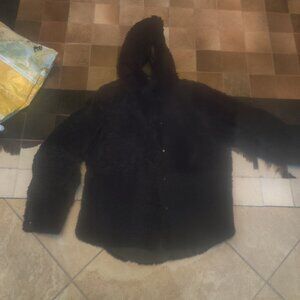 DROME Shearling Coat Size S Black Oversized Hooded new $3150